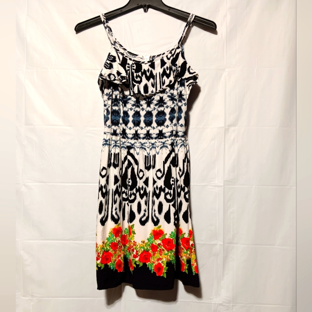Lovely Sundress Junior Size XXL, Spaghetti Strap Black & White with Red Floral
